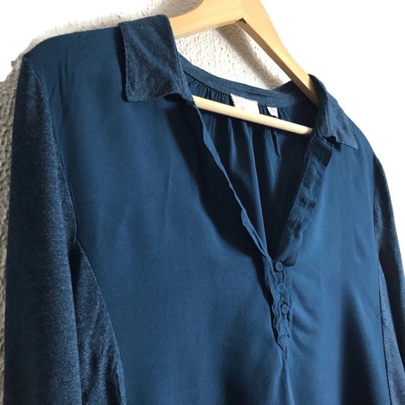 Anthropologie Postmark Large Modal‎ Navy Roll Tab Sleeve Shirt Comfort Relaxed - Picture 2 of 5